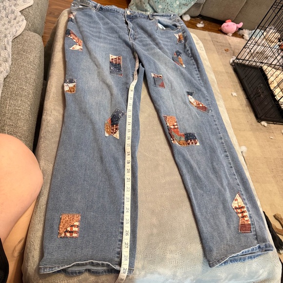 Women’s Patchwork Jeans Size 16 Blue Denim Straight Leg Boho Cottagecore - Picture 2 of 9